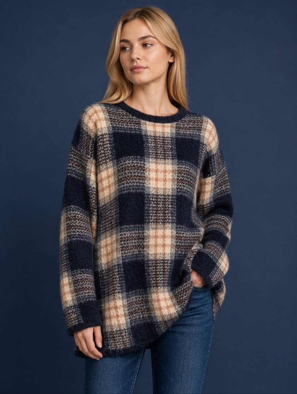 VTG PAUL HARRIS 1980s Oversized Checkered Plaid Mohair Grunge Sweater